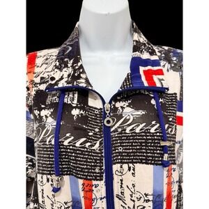 TIO Thomas & Olivia Women Jacket Top M Graphic Art Paris Red White Blue Toggles